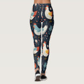 Cute Fun Marine Bleu Floral Poulet Hen Leggings (Dos)