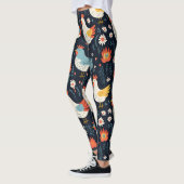 Cute Fun Marine Bleu Floral Poulet Hen Leggings (Gauche)