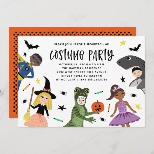 Cute Fun Modern Halloween Feest Uitnodiging (Voorkant / Achterkant)