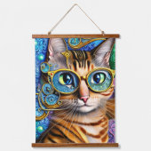 Cute Fun Nerd Cat Wearing Glasses Artwork Hangend Wandkleed (Voorkant)