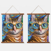 Cute Fun Nerd Cat Wearing Glasses Artwork Hangend Wandkleed (Dubbel)