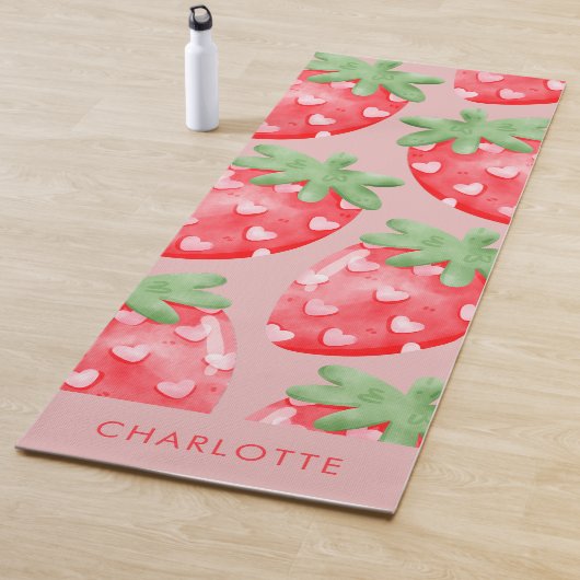 Cute Fun Pink Strawberries Custom Yogamat (In situ)