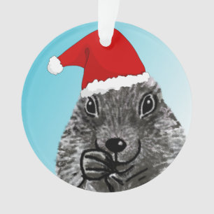 Cute Fun Prairie Dog met Santa Hat Drawing Ornament