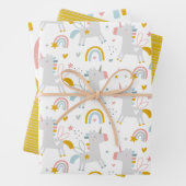 Cute Fun Rainbow Unicorn Pattern Inpakpapier Vel (In situ)