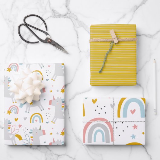 Cute Fun Rainbow Unicorn Pattern Inpakpapier Vel (Voorkant)