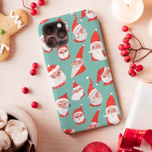 Cute Fun Red en Turquoise Father KerstPattern Case-Mate iPhone Case