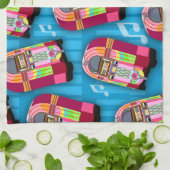 Cute Fun Retro Fifties Neon Jukebox Patroon Theedoek (Gevouwen)