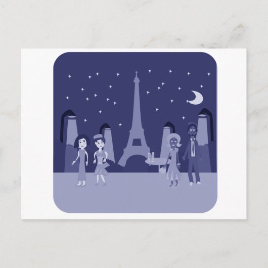 Cute Fun Retro Paris Digital  Art Design Briefkaart (Voorkant)
