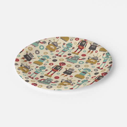 Cute & Fun Retro Robots op de partij Papieren Bordje (Gekanteld)