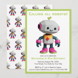 Cute Fun Robot Kid's Birthday Kaart