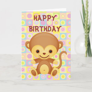 Cute Funky Pattern Monkey Design Birthday Kaart