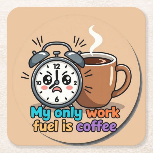 Cute Funny Alarm Clock Coffee Coaster Vierkante Kartonnen Onderzetter (Voorkant)
