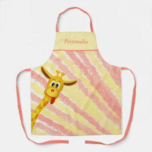Cute Funny Baby Giraffe Cartoon Roze Geel Schort