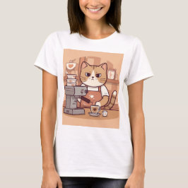 Cute Funny Barista Cat with Coffee T-shirt