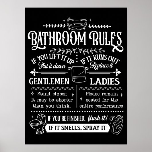 Cute Funny Bathroom Rules Poster (Voorkant)
