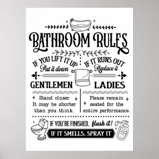 Cute Funny Bathroom Rules Poster