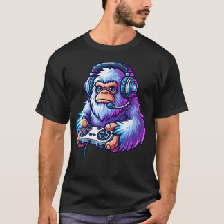 Cute Funny Bigfoot Wearing Headphones Playing Vide T-shirt
