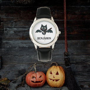 Cute Funny Black Bat met naam Horloge