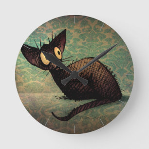 Cute Funny Black Oriental Cat Art Ronde Klok