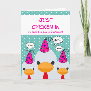 Cute Funny Blauwgroen Just Chicken in Happy Birthd Kaart
