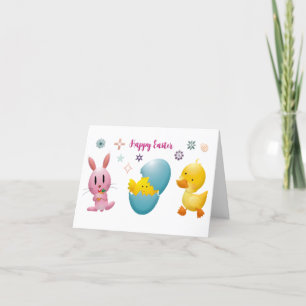Cute Funny Bunny and Chicken Egg Design Feestdagen Kaart