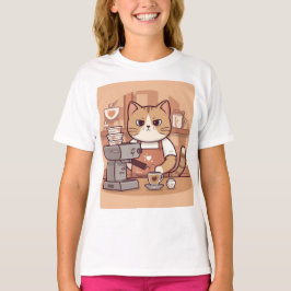Cute Funny Cartoon Barista Cat Kid's T-shirt