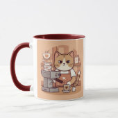 Cute Funny Cartoon Barista Cat Mug (Gauche)