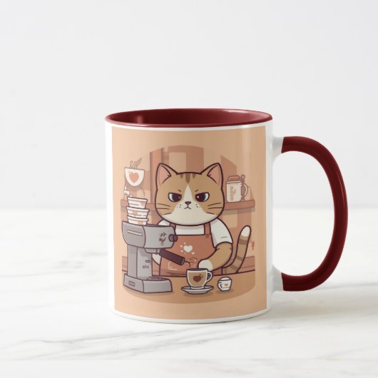 Cute Funny Cartoon Barista Cat Mug Mok (Rechts)