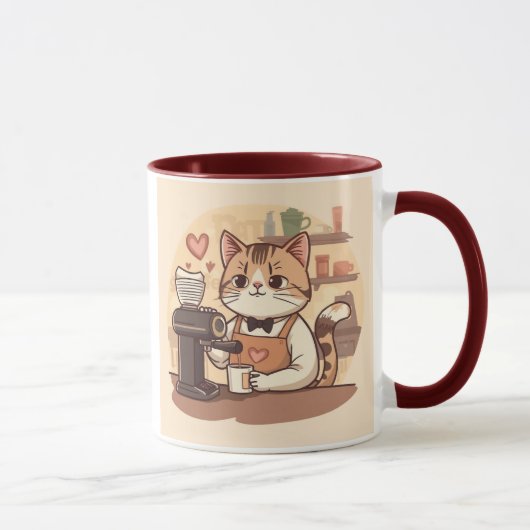 Cute Funny Cartoon Barista Cat Mug Mok (Rechts)