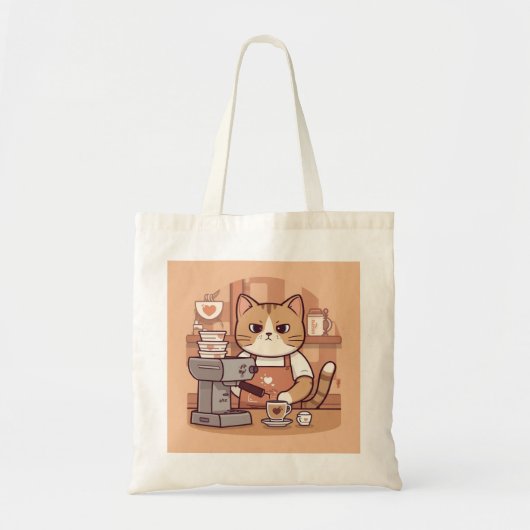 Cute Funny Cartoon Barista Cat Tote Bag (Devant)