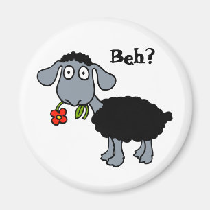 Cute Funny Cartoon Black Sheep Flower  Magneet