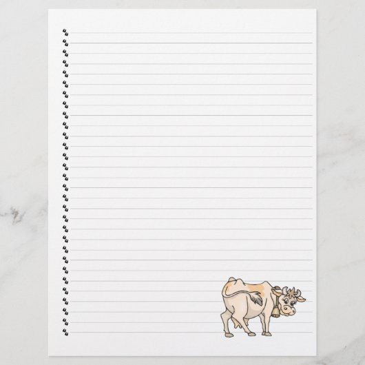 Cute Funny Cartoon Koe Lined Pet Letterhead (Voorkant)