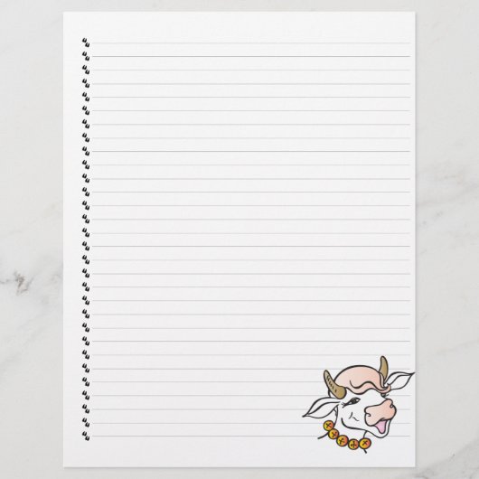 Cute Funny Cartoon Koe Lined Pet Letterhead (Voorkant)