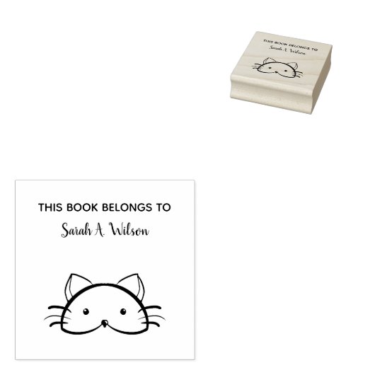 Cute Funny Cat Book behoort Personated Bookplate Rubberstempel (Gestempeld)