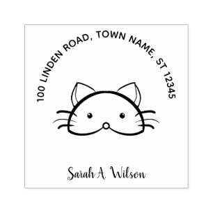 Cute Funny Cat Bookplate Ex Libris Name Address Rubberstempel