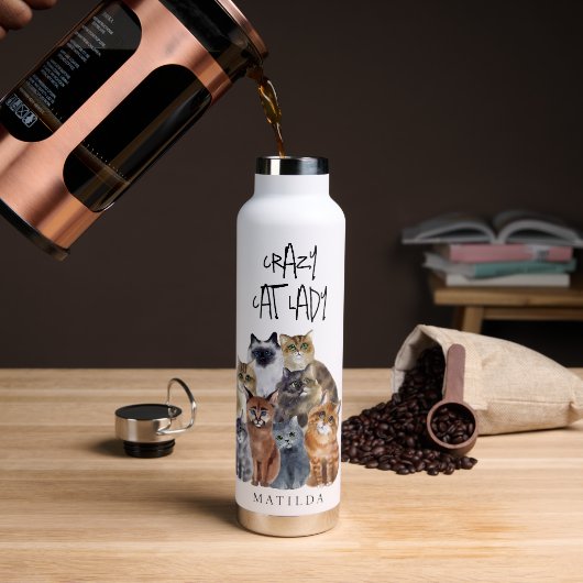 Cute Funny Cat 'Crazy CAT Lady' Waterfles (Koffie)