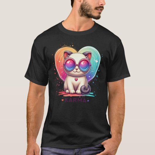 Cute Funny Cat Lover Heart Shape Karma T-shirt (Voorkant)