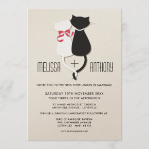 Cute Funny Cats Bride Groom Wedding Invitation Kaart