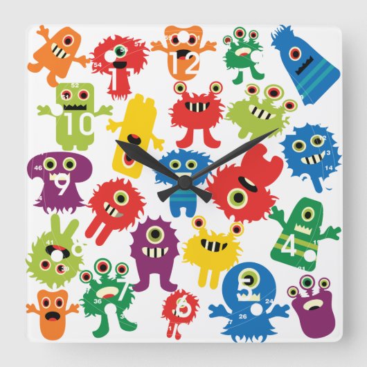 Cute Funny Colorful Monsters Patroon Vierkante Klok (Voorkant)