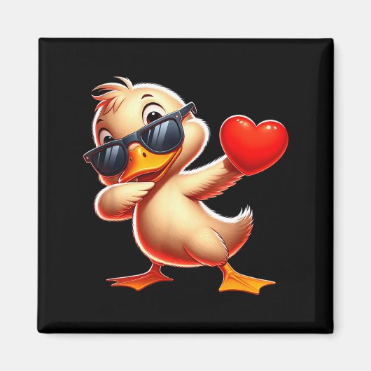 Cute Funny Cool Duck Dabbing Heart Valentines Day Magneet (Voorkant)