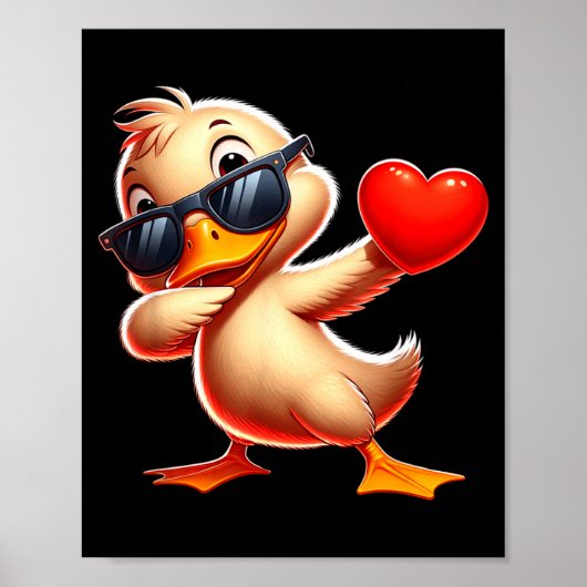 Cute Funny Cool Duck Dabbing Heart Valentines Day  Poster (Voorkant)