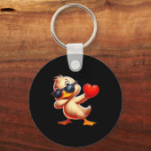 Cute Funny Cool Duck Dabbing Heart Valentines Day  Sleutelhanger (Voorkant)