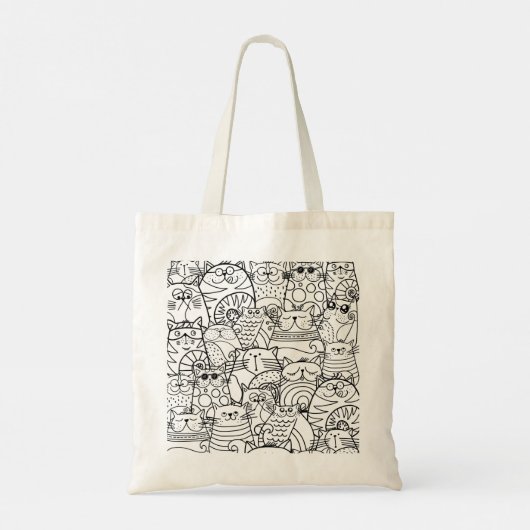 Cute Funny Crowd van Cartoon Zen Cats Black White Tote Bag (Achterkant)