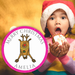 Cute Funny Deer Kerstmis Kind Name Gift Label