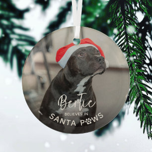 Cute Funny Dog Foto 'Geloof in Santa Paws' Glas Ornament