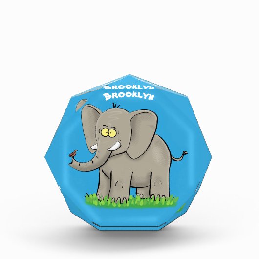 Cute funny elephant with bird on trunk cartoon fotoblokken (Voorkant)