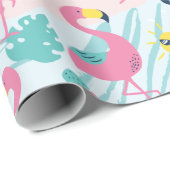 Cute Funny Flamingo Mint Green Tropical Pattern Cadeaupapier (Rol Hoek)