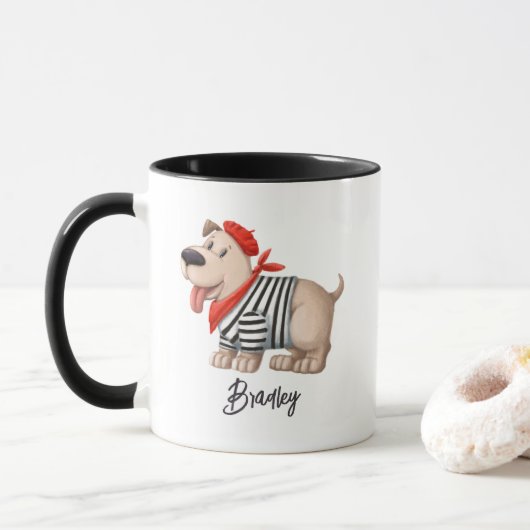 Cute Funny French Dog Personalised Name Mok (Met donut)