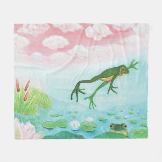 Cute Funny Frog Jumps Into The Pond Baby Blanket Fleece Deken (Voorkant (Horizontaal))