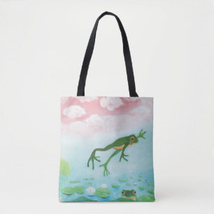 Cute Funny Frog springt in de Pond Draagtas
